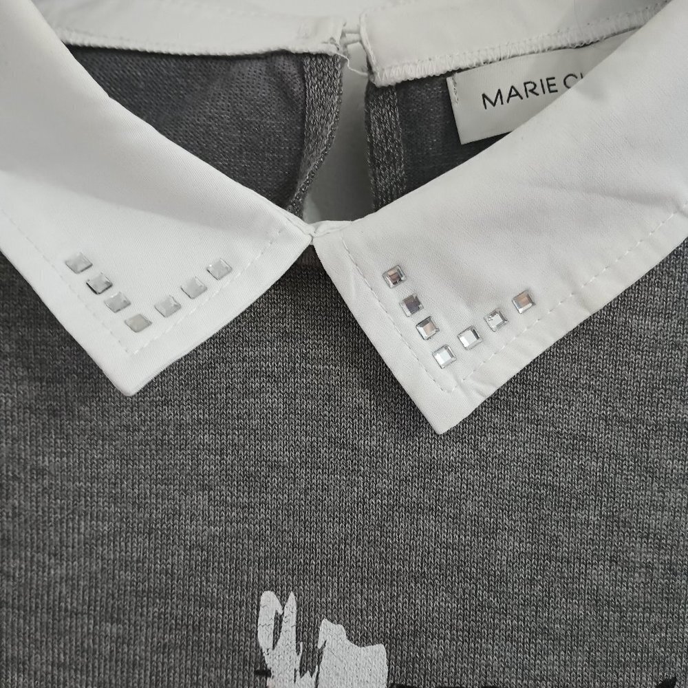 Marie-Claire 3/4 sleeves gray sweater with front print and strass size XL - Picture 2 of 5